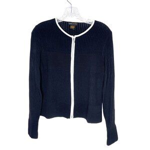 Grace Dane Lewis Large  Black/White Fine Knit Top Trim Zipper Front  86L